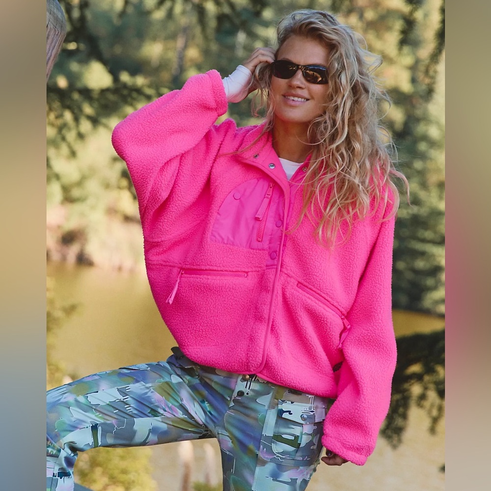 Free People Movement Hit The Slopes Fleece Jacket Hot Pink XS